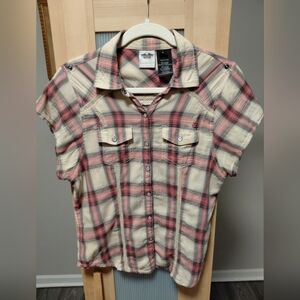 Harley-Davidson Embroidered Plaid Short Sleeve Snap Button Shirt
